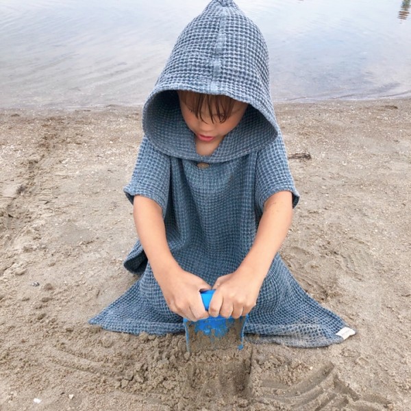 Kinder Badeponcho Waffelpike jeansblau stonewashed